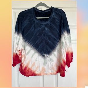 Rachel Zoe Red, White and Blue Tie Dye Sweater. Size XL